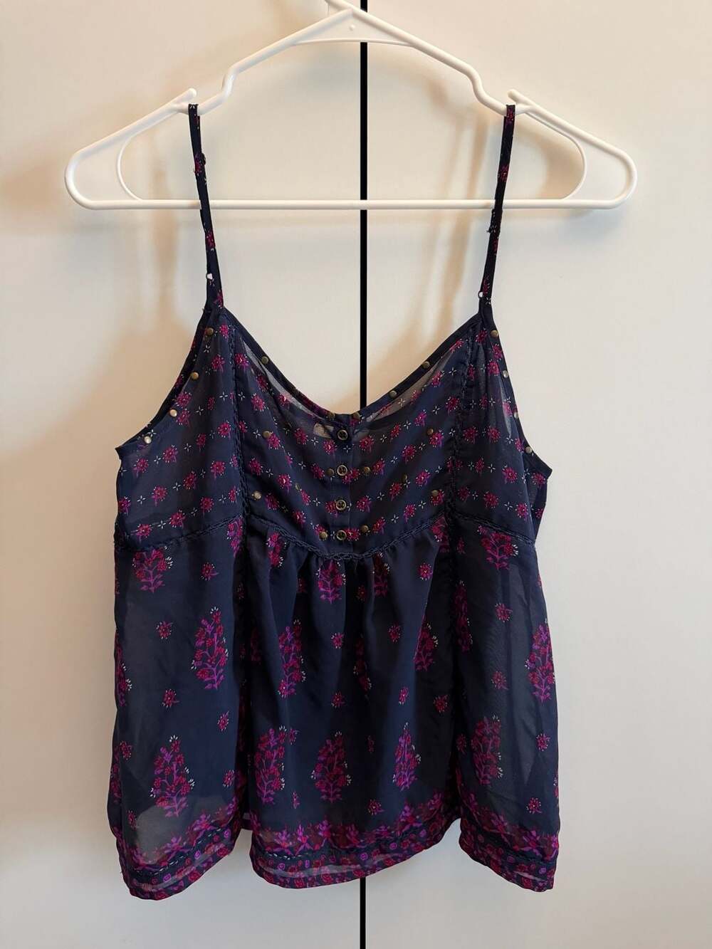 Forever 21 Floral Cami Blue Pink Chiffon Babydoll Tank Top
